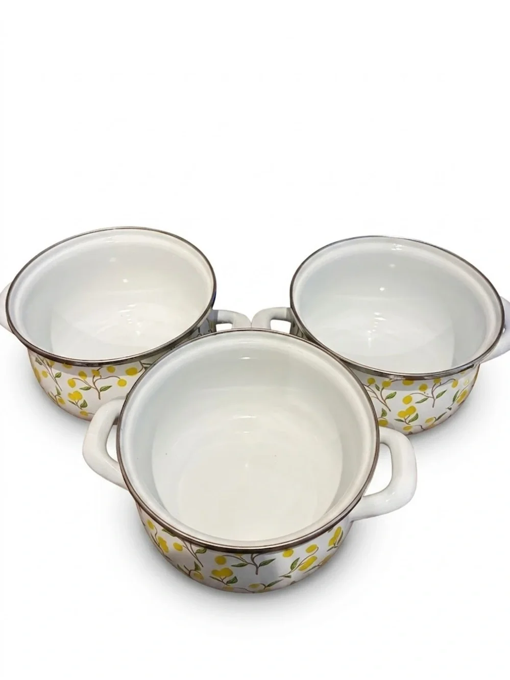 Lot Of  3 Crofton 1 -Quart Lemon  Enamelware Double Handle W/Lid